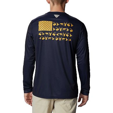 Men's Columbia Navy West Virginia Mountaineers Terminal Shot Omni-Shade Omni-Wick Long Sleeve T-Shirt