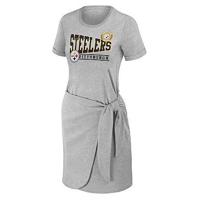 Women's WEAR by Erin Andrews Heather Gray Pittsburgh Steelers  Knotted T-Shirt Dress