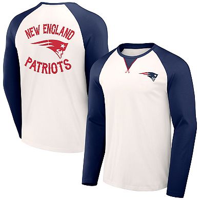 Men's NFL x Darius Rucker Collection by Fanatics Cream/Navy New England Patriots Long Sleeve Raglan T-Shirt