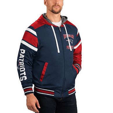 Men's G-III Sports by Carl Banks Navy/Gray New England Patriots Extreme Full Back Reversible Hoodie Full-Zip Jacket