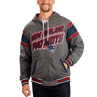 Men's G-III Sports by Carl Banks Navy/Gray New England Patriots Extreme Full Back Reversible Hoodie Full-Zip Jacket