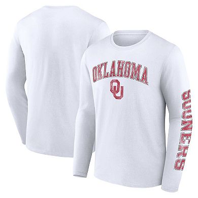 Men's Fanatics Branded White Oklahoma Sooners Distressed Arch Over Logo Long Sleeve T-Shirt