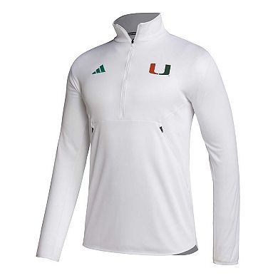 Men's adidas White Miami Hurricanes 2023 Sideline AEROREADY Half-Zip Top
