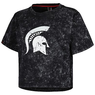 Women's Black Michigan State Spartans Vintage Wash Milky Silk Cropped T-Shirt