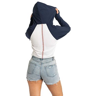 Women's Lusso White Houston Astros Jane Raglan Quarter-Zip Tri-Blend Cropped Pullover Hoodie