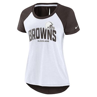 Women's Nike White/Heather Brown Cleveland Browns Back Cutout Raglan T-Shirt