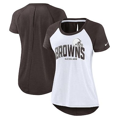 Women's Nike White/Heather Brown Cleveland Browns Back Cutout Raglan T-Shirt