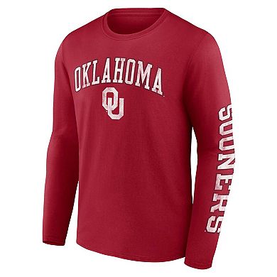 Men's Fanatics Branded Crimson Oklahoma Sooners Distressed Arch Over Logo Long Sleeve T-Shirt