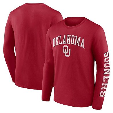 Men's Fanatics Branded Crimson Oklahoma Sooners Distressed Arch Over Logo Long Sleeve T-Shirt