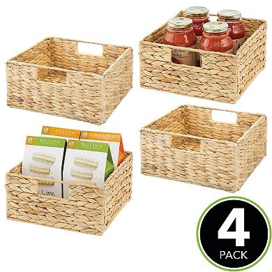 mDesign 10.5" x 10.5" x 5.25" Hyacinth Kitchen Storage Basket with Handles, 4 Pack