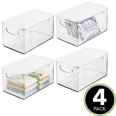 mDesign Plastic Kitchen Food Storage Bin with Handles, Lid, 4 Pack