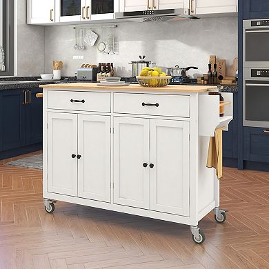 Merax Kitchen Island Cart with Solid Wood Top and Locking Wheels