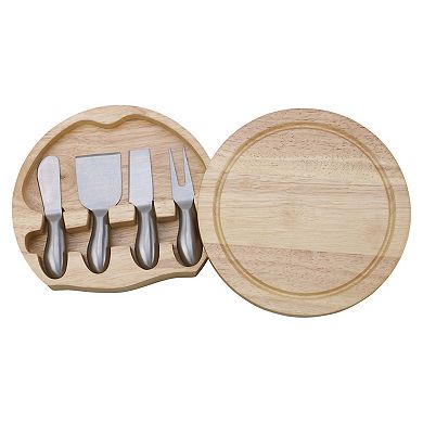 8.75" 5-Pc Rubber Wood Cutting Board and Cheese Tool Set