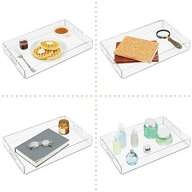 mDesign 17.2" x 11.2" x 2.2" Acrylic Rectangular Serving Tray with Handles,  2 Pack