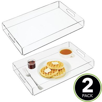 mDesign 17.2" x 11.2" x 2.2" Acrylic Rectangular Serving Tray with Handles,  2 Pack