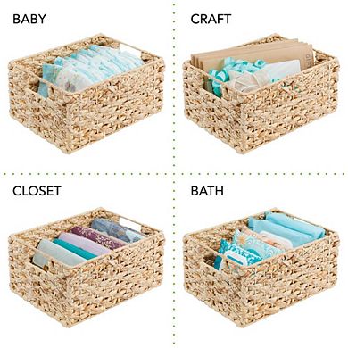 mDesign 12" x 9" x 6" Water Hyacinth Braided Weave Pantry Basket - 6 Pack