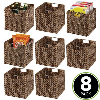 mDesign 10.5" Cube Hyacinth Kitchen Storage Basket with Handles, 8 Pack
