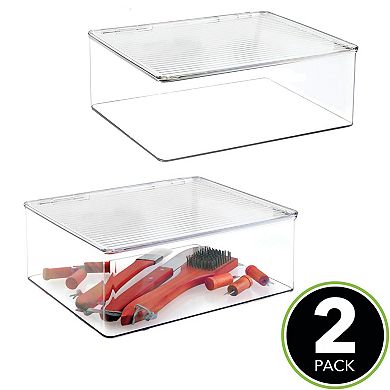 mDesign 11" x 13.4" x 5" Plastic Stackable Kitchen Pantry Food Storage Bin and Lid - 2 Pack