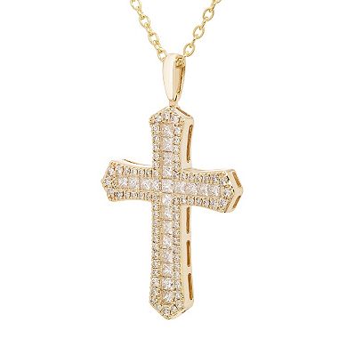 The Regal Collection 14k Gold 1 Carat T.W. Certified Diamond Passion Cross Pendant Necklace
