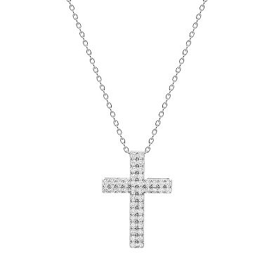The Regal Collection 14k Gold 1 Carat T.W. Certified Diamond Double-Row Cross Pendant