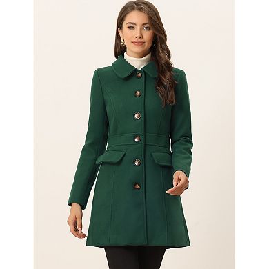 Women's Peter Pan Collar Single Breasted Mid Length Overcoat