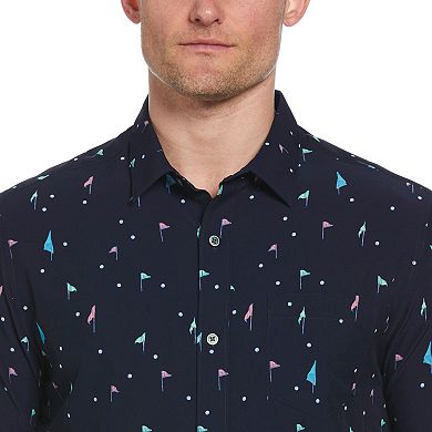 Men's Grand Slam Golf Flag Print Short Sleeve Woven Button-Down Shirt