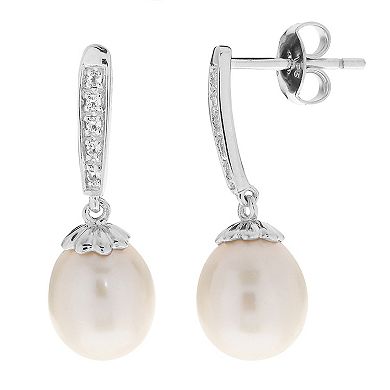 PearLustre by Imperial Sterling Silver Freshwater Cultured Pearl & White Topaz Pendant Necklace & Drop Earrings Set