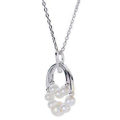 PearLustre by Imperial Sterling Silver Freshwater Cultured Pearl Double Circle Drop Pendant Necklace
