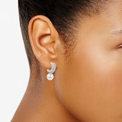 PearLustre by Imperial Sterling Silver Freshwater Cultured Pearl & Lab Created White Sapphire Hoop Earrings
