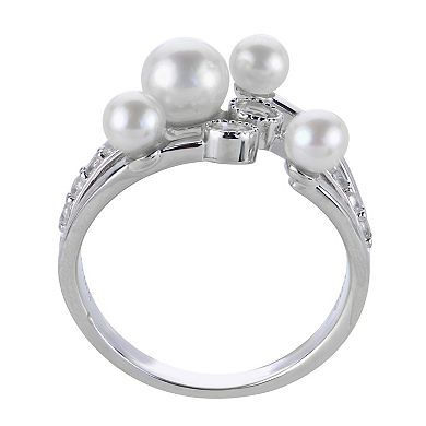 PearLustre by Imperial Sterling Silver Freshwater Cultured Pearl & White Topaz Crossover Ring