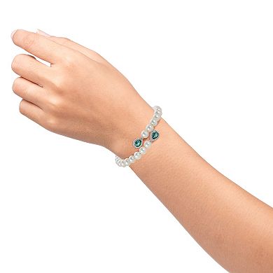 PearLustre by Imperial Sterling Silver Freshwater Cultured Pearl White Topaz & Lab Created Emerald Cuff Bracelet