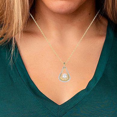 PearLustre by Imperial 14k Gold Over Silver Freshwater Cultured Pearl & Lab-Created White Sapphire Door Knocker Pendant Necklace