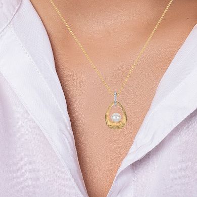 PearLustre by Imperial 14k Gold Over Silver Two Tone Freshwater Cultured Pearl & Lab-Created White Sapphire Door Knocker Pendant Necklace