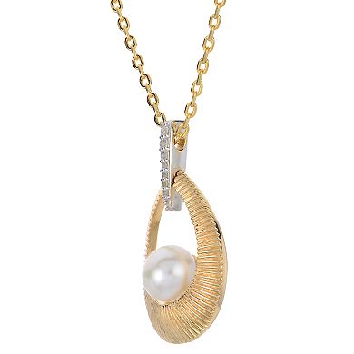 PearLustre by Imperial 14k Gold Over Silver Two Tone Freshwater Cultured Pearl & Lab-Created White Sapphire Door Knocker Pendant Necklace
