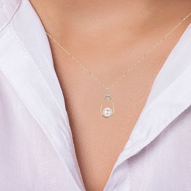 PearLustre by Imperial 14k Gold Akoya Cultured Pearl & Diamond Accent Pear-Shaped Pendant Necklace
