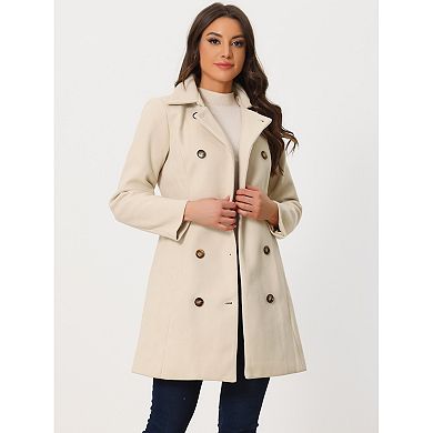 Winter Coat For Women's Peter Pan Collar Double Breasted Slant Pocket Button Down  Belted Pea Coats