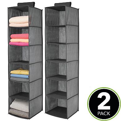mDesign Fabric Over Closet Rod Hanging Organizer, 6 Shelves, 2 Pack