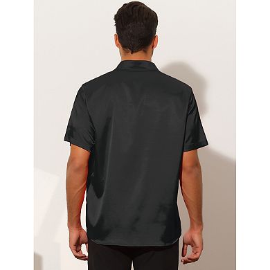 Satin Shirts for Men's Summer Short Sleeve Point Collar Button Down Shirts