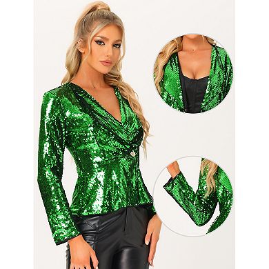 Sequin Sparkle Jacket For Women's 1 Button Long Sleeve Party Jackets