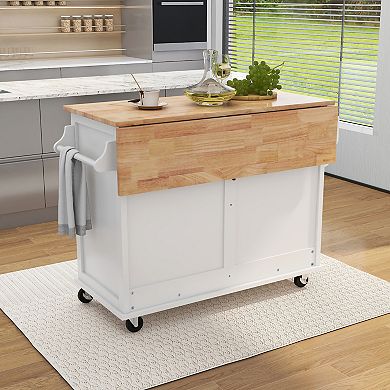 Merax Kitchen Cart with Rubber wood Drop-Leaf Countertop