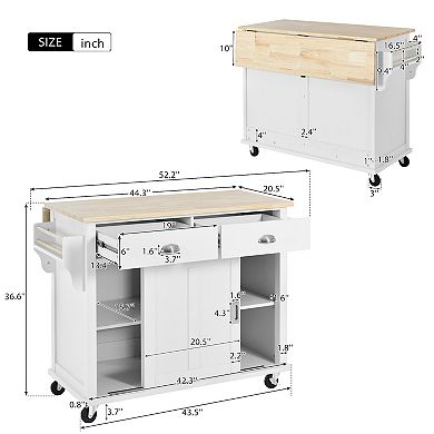 Merax Kitchen Cart with Rubber wood Drop-Leaf Countertop