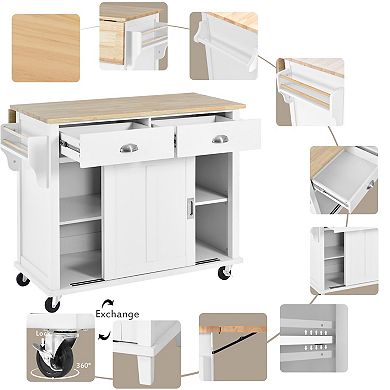 Merax Kitchen Cart with Rubber wood Drop-Leaf Countertop