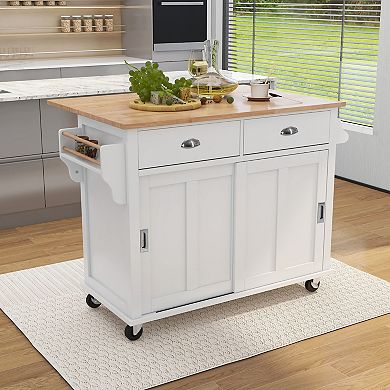 Merax Kitchen Cart with Rubber wood Drop-Leaf Countertop