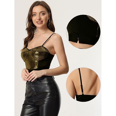 Sequined Crop Top for Women's Spaghetti Strap Deep V Party Tube Top