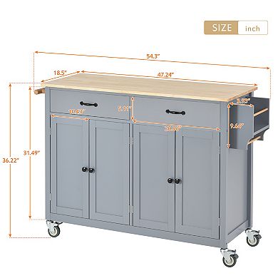 Merax Kitchen Island Cart with Solid Wood Top and Locking Wheels