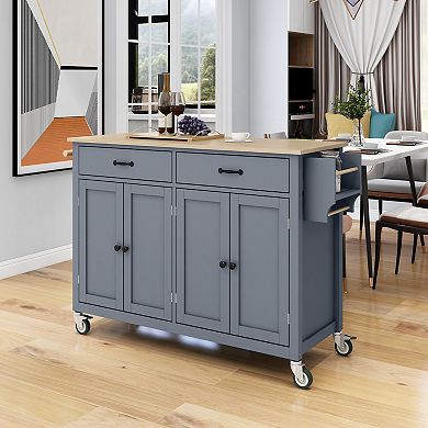 Merax Kitchen Island Cart with Solid Wood Top and Locking Wheels