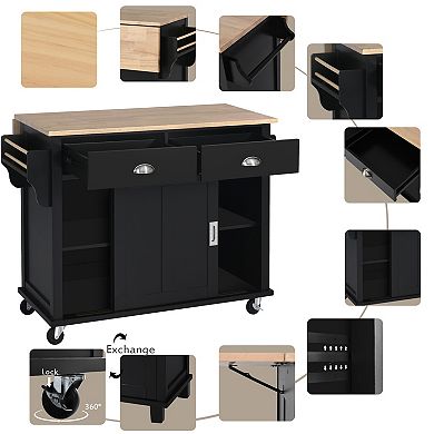 Merax Kitchen Cart with Rubber wood Drop-Leaf Countertop