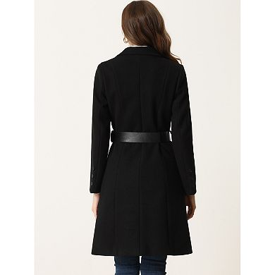 Women's Lapel Collar Winter Belted Double Breasted Long Coat