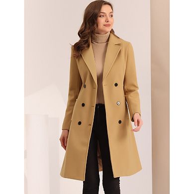 Women's Lapel Collar Winter Belted Double Breasted Long Coat