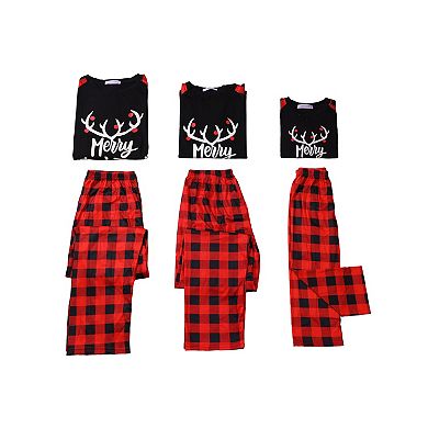 Men's Christmas Deer Pajama Sets Deer Long Sleeves Tee And Plaid Pants Family Loungewear